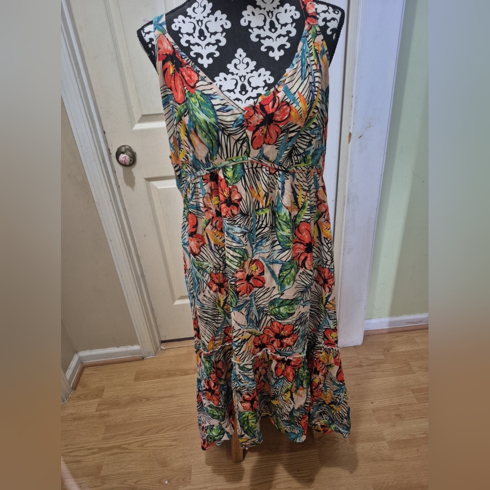 Jessica Simpson Red and Green Sleeveless Sundress Beach